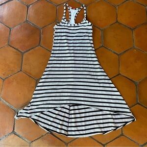 Spanx Mesh Hi-Lo Maxi Cover Up Dress Shelf Bra Striped Beachy Black White Small
